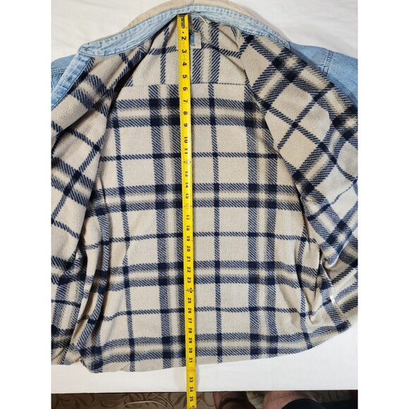 Vintage World Island Outdoor Fleece Lined Shacket Denim Jacket Mens XXL Distress - Picture 12 of 16
